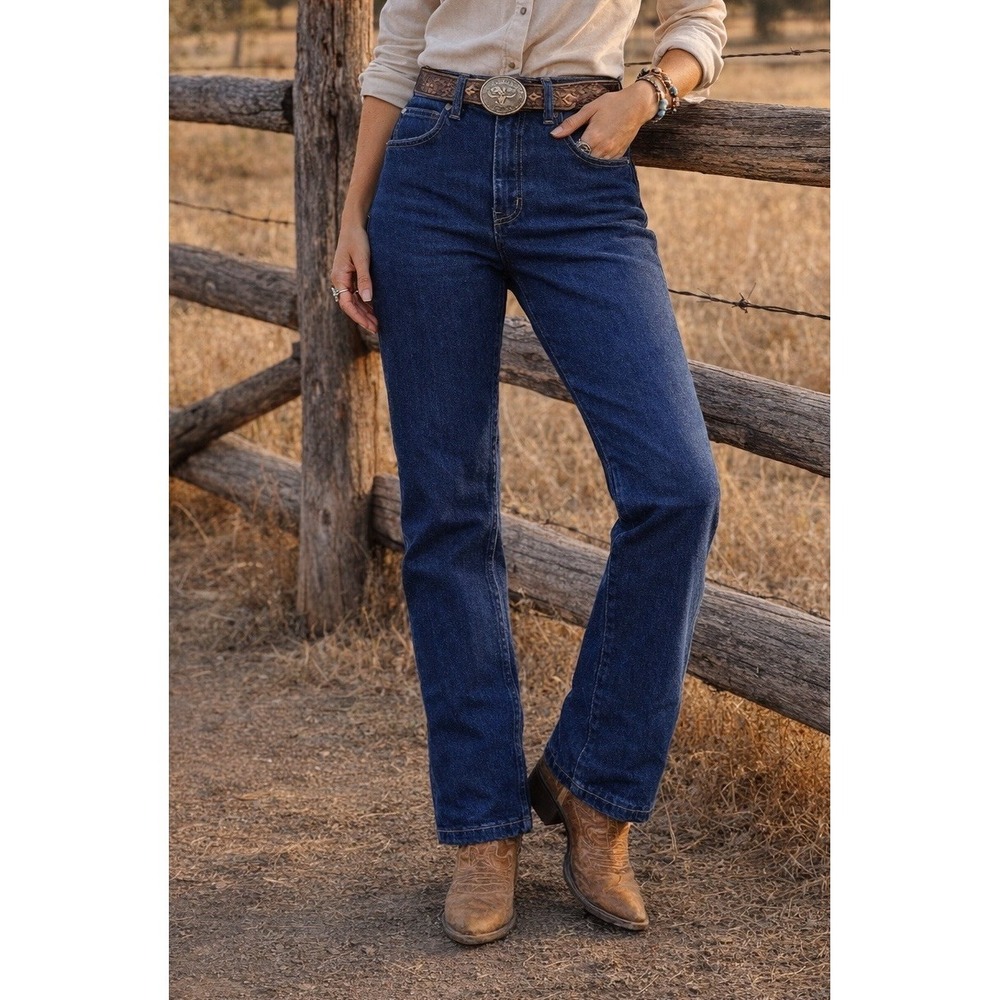 Vintage Sheplers Western Jeans 14 Reg USA High Rise Dark Wash Straight Mom Denim